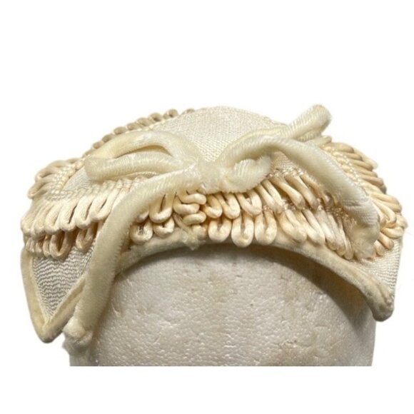 vintage skull cap hat ribbon bow ivory costume theater one size shine READ - Picture 1 of 9